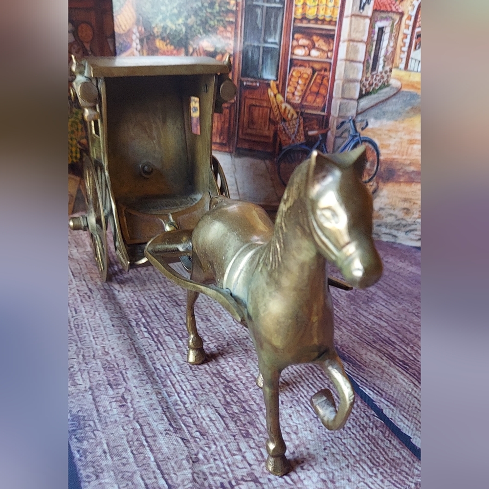 Vintage Solid Brass Horse and Carriage Made In INDIA - Picture 2 of 11